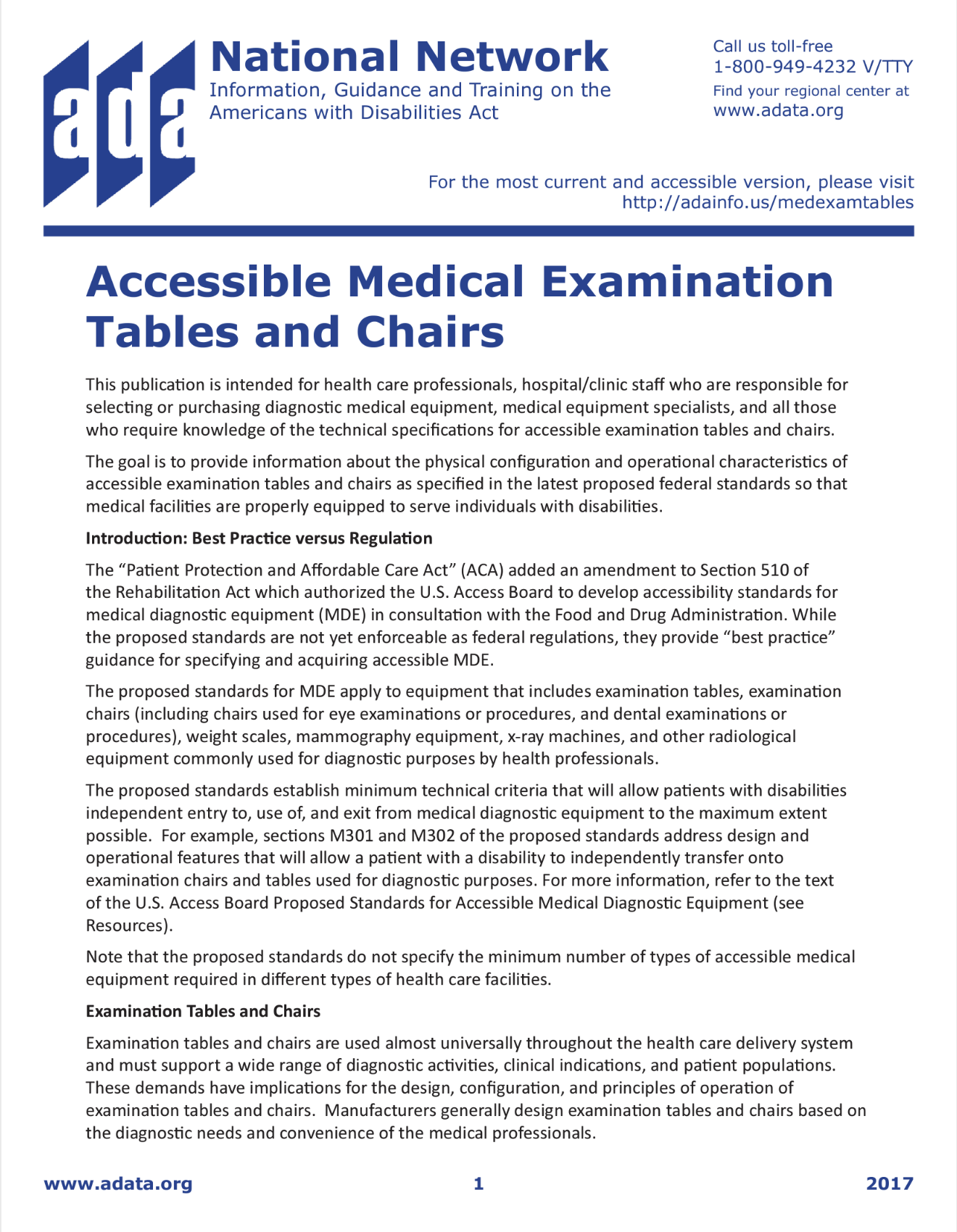 thumbnail of first page of Accessible Medical Examination Tables and Chairs pdf