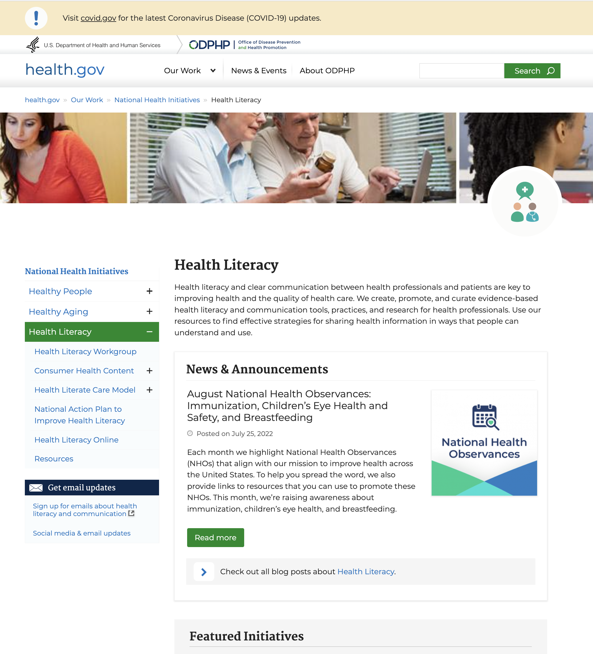 thumbnail of health.gov Health Literacy website