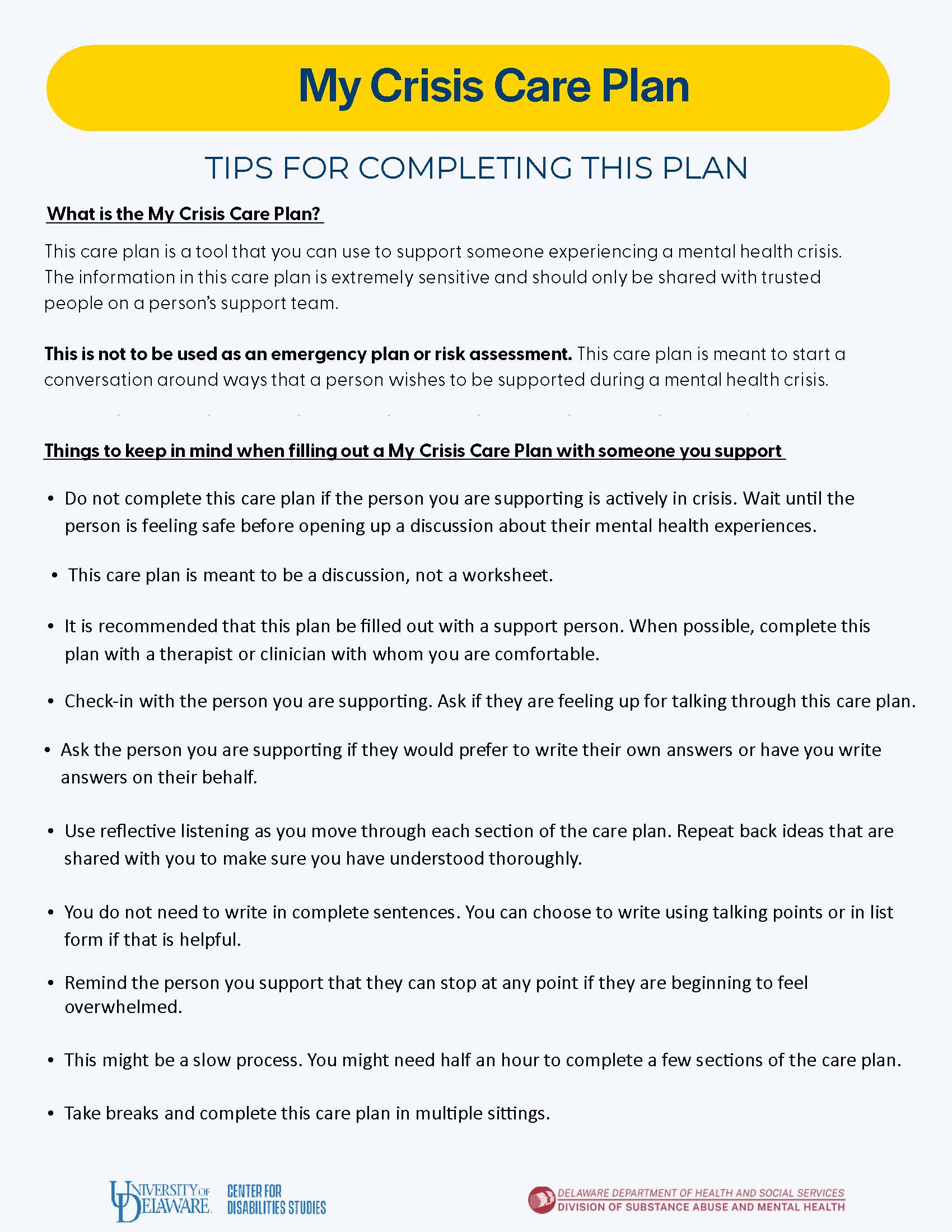 Thumbnail of the first page of the fillable My Health Care Plan document