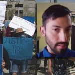 Demonstrators in Los Angeles protest the police shooting of an autistic man, Isaias Cervantes. A picture of his face is inset.