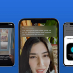 A collage of smartphone screen examples of upcoming accessibility features, such as door detection, live captions, and Apple watch mirroring.