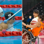 Stills from the Paralympic Games TikTok account showing athletes swimming and during a wheelchair basketball game